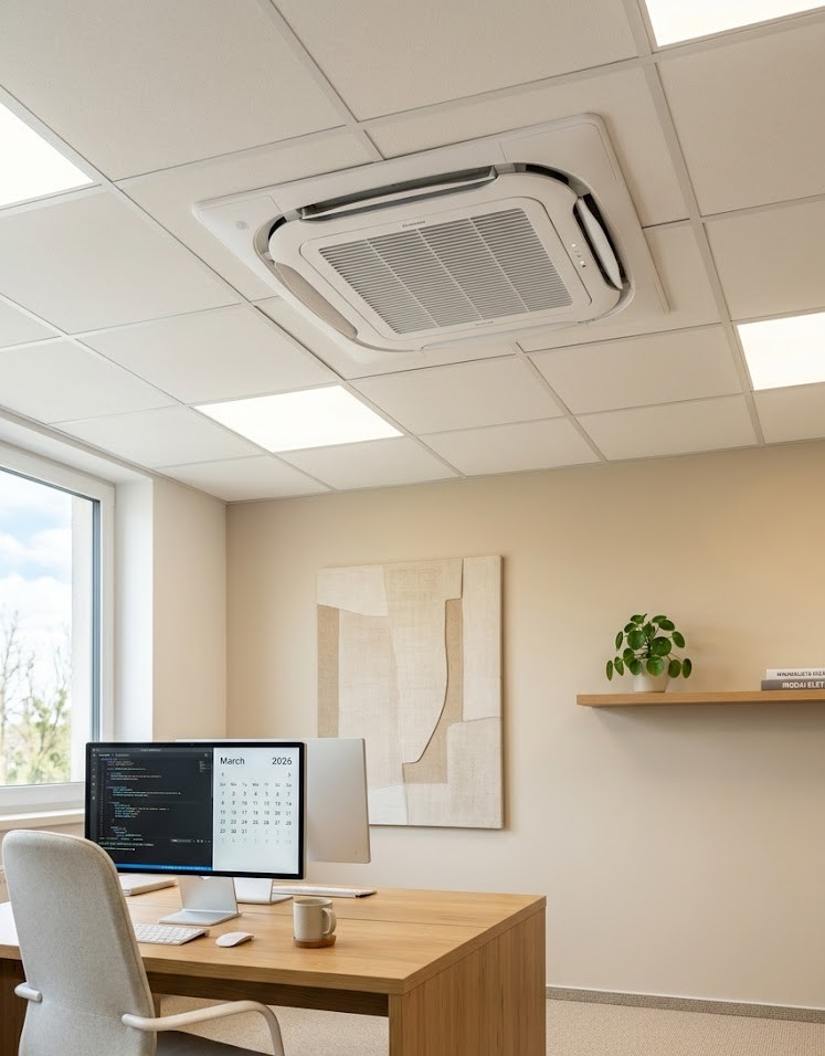 Mennyezeti kazettás klíma telepítése és gépészeti kivitelezése Sopron és környékén.