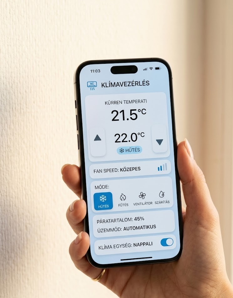 Okos klíma vezérlés mobilapplikációval – kényelmes távoli elérés és energiamegtakarítás.